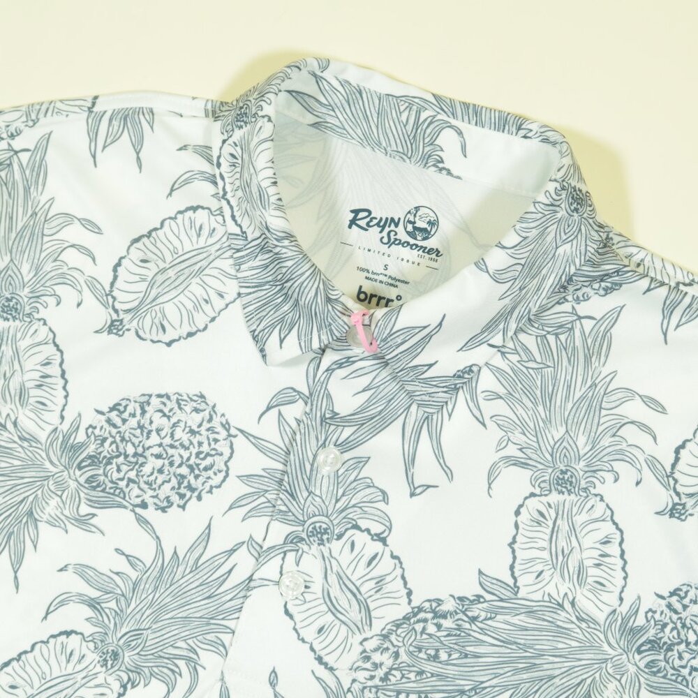 Reyn Spooner Cool Comfort Hawaiian Polo Shirt Mens S White Brrr Polyester Golf